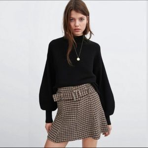 Zara Houndstooth Belted Skirt Large